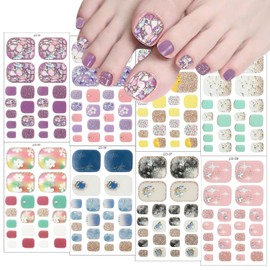 8 Sheets Toe Nail Wraps French Toenail Nail Polish Strips Decals Colorful Sparkly Full Toe Nail Wraps Toenails Nail Stickers Glitter Toe Nail Stickers Self Adhesive Design for Women Girl DIY Manicure