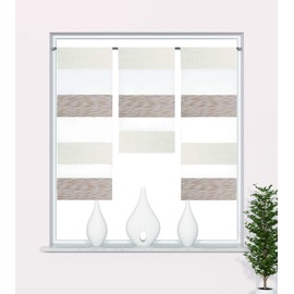 Decocompany Home Design Mini Panel Curtain Set Beige White 2280-13 | 3 Pieces | Panel Curtain Total Width 90 cm (3 x 30 cm) Height 80/60/80 cm