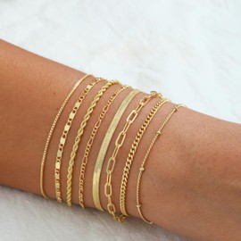 Kyerlyn Gold Bracelets for Women Waterproof, 14K Real Gold Jewelry Sets for Women Trendy Stackable Cuban Link Paperclip Chain Bracelet