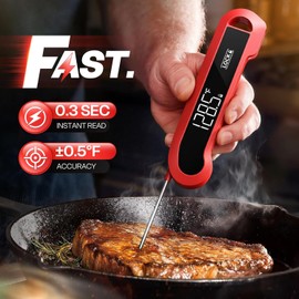 0.3 Sec Instant Read Meat Thermometer Digital for Cooking, Red | ±0.5℉ Precision, Food Thermometer for Grilling, Air Fryer, Smoker, BBQ Essentials,