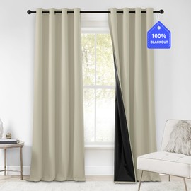 RYB HOME 100% Blackout Curtains for Bedroom Living Room, Room Darkening Curtains for Apartment Studio, Lightweight Privacy Window Treatment Drapes, W52 x L96, Beige, 2 Panels