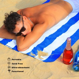 Exclusivo Mezcla 4 Pack Beach Towels, Large Microfiber Striped Beach Bath Pool Towel Set for Kids and Adults, Lightweight and Absorbent, 30x60 Inches, Blue