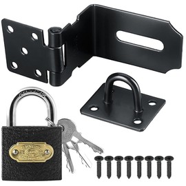 Litensh 4 Inch 90° Right Angle Stainless Steel Door Locks Hasp Latch with Padlock, Safety Packlock Clasp Hasp Lock Latch, Extra Thick Gate Lock Hasp Clasp Shed Lock for Bedroom Garage Window Black