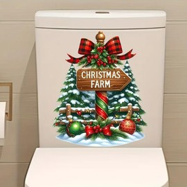 Christmas Farm Toilet Cover Sticker Decals,Fish Bird Flower Leaf Waterproof Toilet Lid Tank Seat Decals Cistern Self-Adhesive Bathroom Wall Sticker