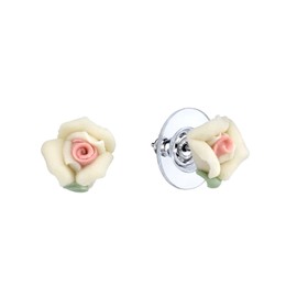 1928 Jewelry Ivory Porcelain Rose Stud Earrings For Women, Hand Crafted Flowers, Timeless Floral Jewellery, Made In USA