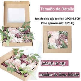 Caja combinada de flores artificiales, hoja de flor de color degradado con tallos para ramos de boda, centros de mesa de despedida de soltera para bebé, decoración de mesa para el hogar (Rosa claro)