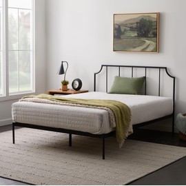 Edenbrook Sydney Platform Black Metal Bed - Vertical Bar Headboard with Scooped Accents - No Box Spring Needed - Under Bed Storage - Easy Assembly - Contemporary Iron Frame - Full Size
