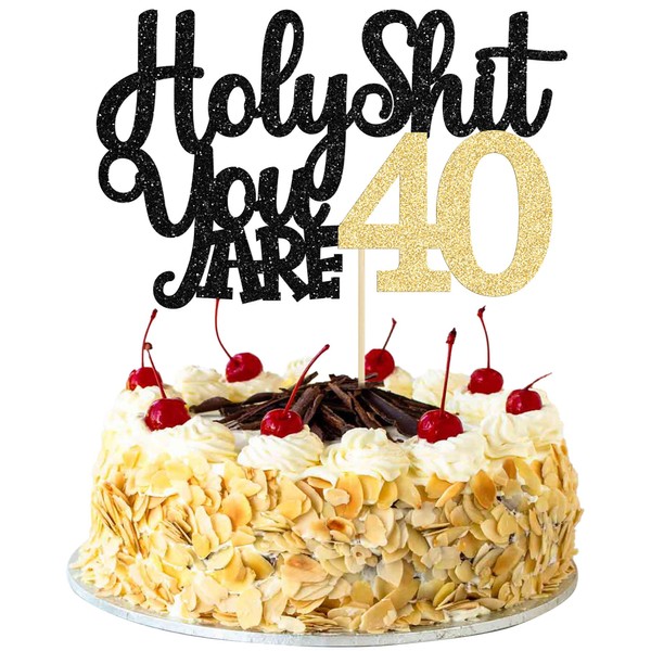 1 pieza Holy Shit You are 40 decoración para tartas con purpurina, feliz cumpleaños 40 para saludar a 40 años de edad, divertidos suministros para decoración de pasteles de fiesta de 40 cumpleaños