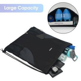 WANDF Drawstring Backpack Sports Gym Sackpack with Mesh Pockets Water Resistant String Bag for Women Men Children (Black)