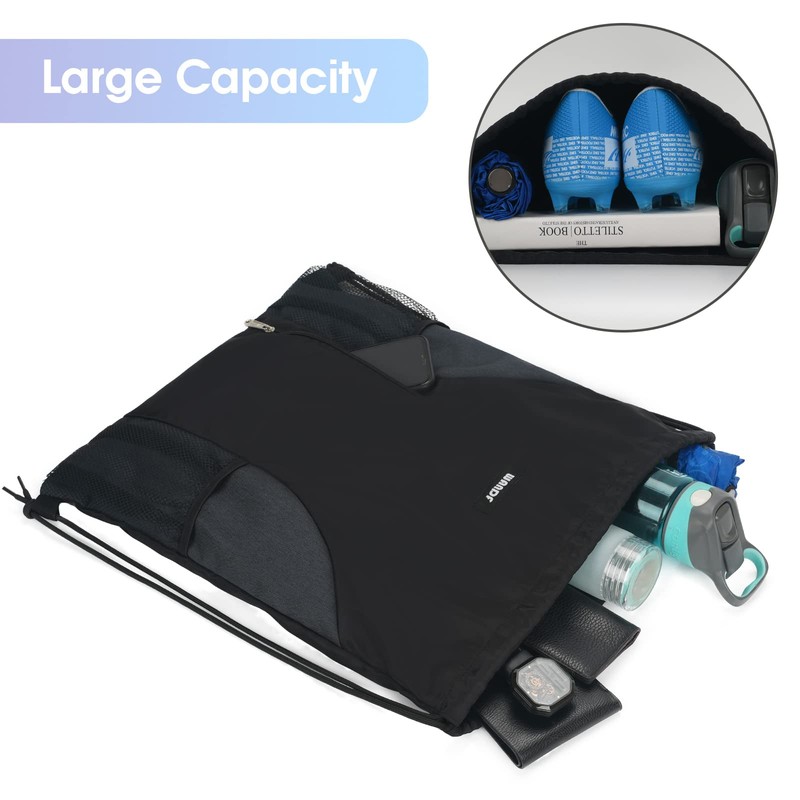 WANDF Drawstring Backpack Sports Gym Sackpack with Mesh Pockets Water
