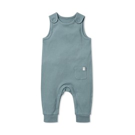MORI Baby Unisex Romper in Ribbed Blue with Shoulder Snaps and Pocket - One Piece Jumpsuit for Boys and Girls - 12-18 Months