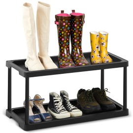 Cinnvoice Boot Shoe Organizer Rack Plastic Boot Tray Large Waterproof Utility Shoe Mat Storage Shelf for Indoor Outdoor Entryway Hallway Closet Use in All Seasons Black(28" d X 14.5" w X 14.5" h)