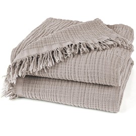 Pure Label Muslin Blanket, 130 x 170 cm, Oeko-Tex Certified Cuddly Blanket Made of 100% Cotton, Muslin Living & Cuddly Blanket for Couch and Sofa, 130 x 170 cm, Colour of Blanket Taupe