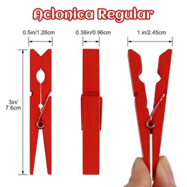 Phinus 72 Pcs Wooden Clothes Pins, 2.9 Inch Clothes Pins for Hanging Clothes, Pictures, Photos, Classroom, Crafts, Decoration, Clothespins Heavy Duty (Red)