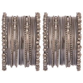 Efulgenz Oxidized Indian Bangles for Women Indian Oxidized Jewelry Boho Vintage Antique Tribal Oxidized Bracelet Bangles Set Jewelry (40 Pcs) Size 2.2