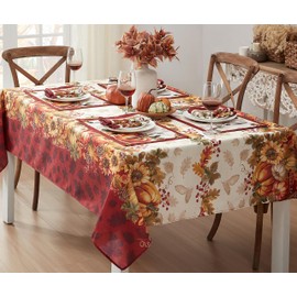 Newbridge Thanksgiving Autumns Bounty Bordered Rectangle Fabric Tablecloth, 60 x 102 Inch, Bountiful Farm Pumpkin Fall Harvest Multicolor Easy Care Table Cover for Holiday Party