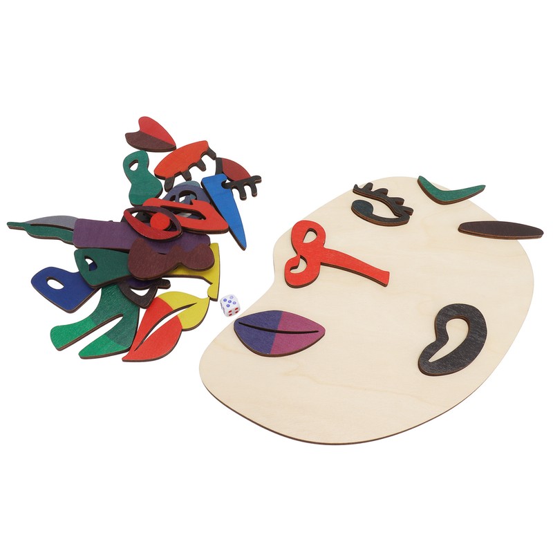 Kids Wooden Puzzle Board 26 Blocks Face Shaped Improve Imagination