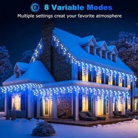 ULIGHTOWN Icicle Outdoor Christmas Lights, 14m/46ft 360LED Blue White Plug in Lights,Xmas Icicle Light - 8 Lighting Modes,Memory, Mains Powered for Home/Window/Party/Indoor Decor