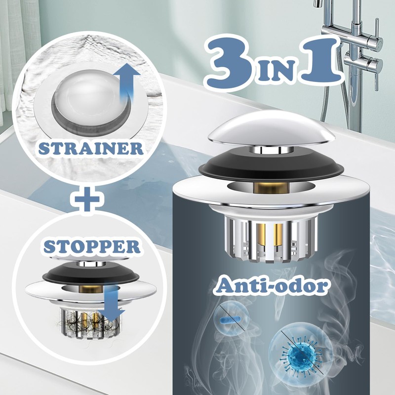 Universal 3 in 1 Bathtub Drain Stopper Bathtub Drain Hair