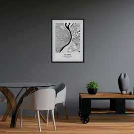 Nacnic Map of St. Louis USA Blades of the United States Cities with Seas and Rivers in Black Colour A4 Size with Frame