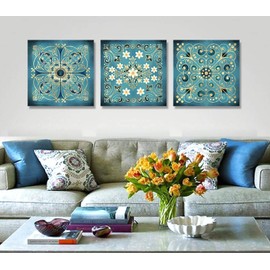 Pictures for bathrooms Vintage Flowers Pattern Bathroom Wall art decor Guestroom decorations Canvas Prints Wall Art for Bedroom Ａrt12x12 inch 3 Pieces Iving room Bedroom Decoration Can be Hung Image 1