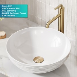Kraus PU-L10BG Bathroom Pop-Up Drain Assembly for Vessel Sinks Without Overflow, with Extended Thread for Thicker Countertops, 10 3/4 Inch, Brushed Gold