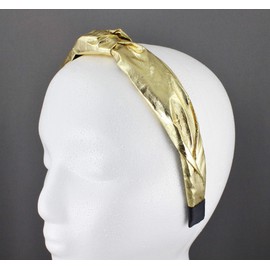 Gold turban knot headband shiny lamé fabric covered grip teeth lame shiny fabric turband 7/8 inch wide base headband