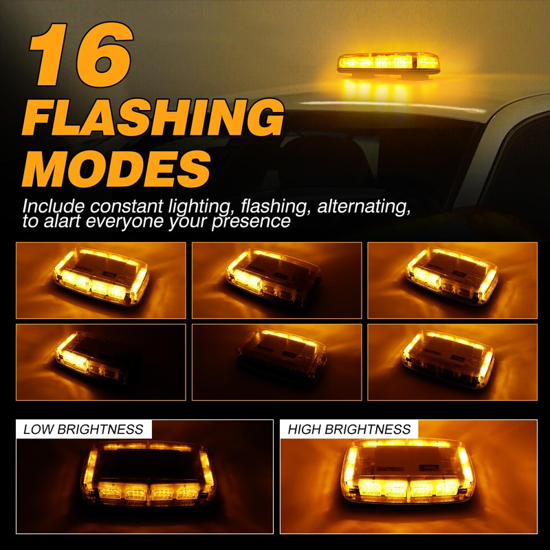 MIRUNNY Amber Strobe Lights with Magnetic Base, 48 LED Wireless