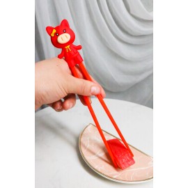 Ebros Gift Red Miss Piggy Pig Reusable Training Chopsticks Set W/ Silicone Helper BPA Free
