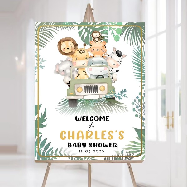 Baby Shower Yard Sign For Boy, Jungle Animal Yard Sign For Baby Shower, Boy Theme Baby Shower Decorations, Baby Shower Decor Girl, Welcome To Baby Shower Sign With Stand