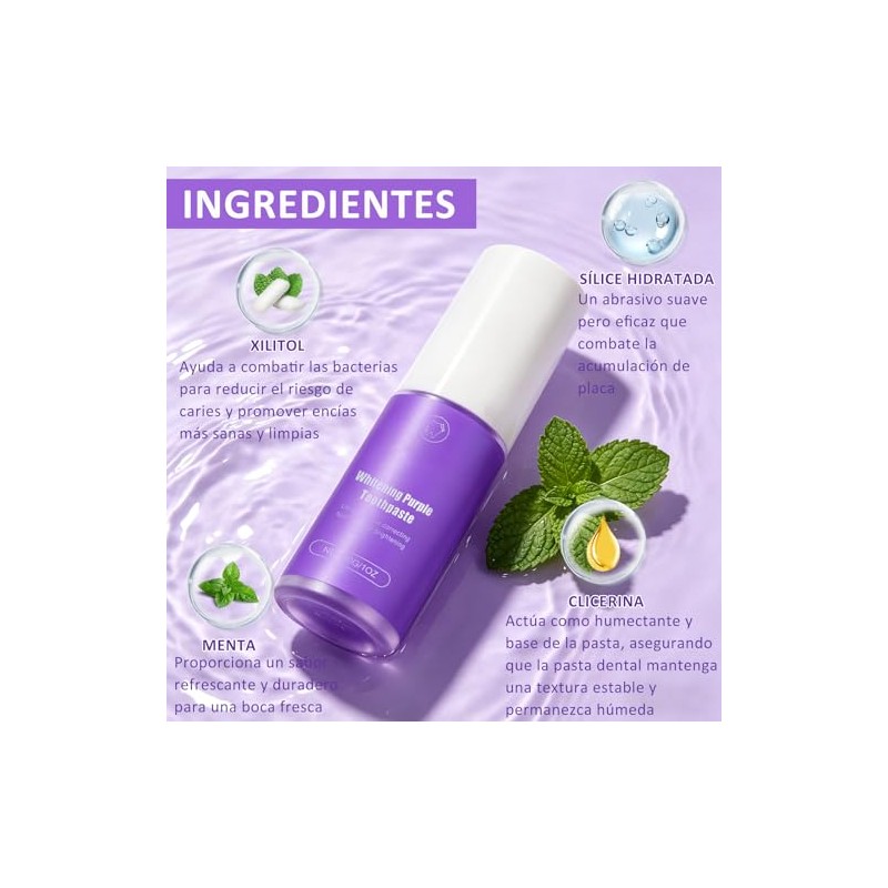 Polvo Morado Blanqueador Dental, Cuida las Encías, Refresca el Aliento