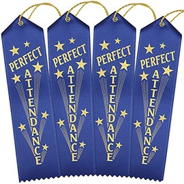 RibbonsNow Perfect Attendance Ribbons - 100 Blue Ribbons with Card & String