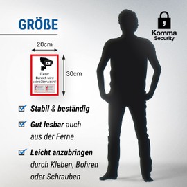 Komma Security Area Video Surveillance Sign Multilingual 20 x 30 cm - Achtung Vorsicht Videoüberwachung - Warning Sign Video Surveillance - Warning Sign Video Surveillance