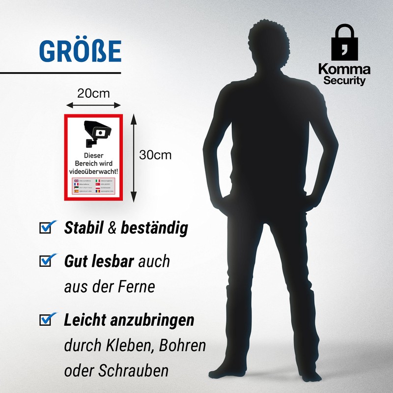 Komma Security Area Video Surveillance Sign Multilingual 20 x 30