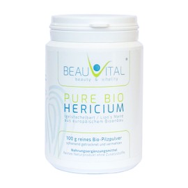 Pure Bio Hericium Erinaceus | 100 g Hedgehog Spiked Beard | Lions Mane Mushroom | Hericium Powder from EU Organic Agriculture, Vegan, No Artificial Additives