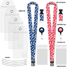 Carnival Cruise Luggage Tag Holder [4 Pack] & Lanyard for Ship Cards [2 Pack] Bundle - Large Tag Holders - Cruise Essentials 2025 & 2026 - Clear & Waterproof (Cruise Lanyards Blue & Pink)