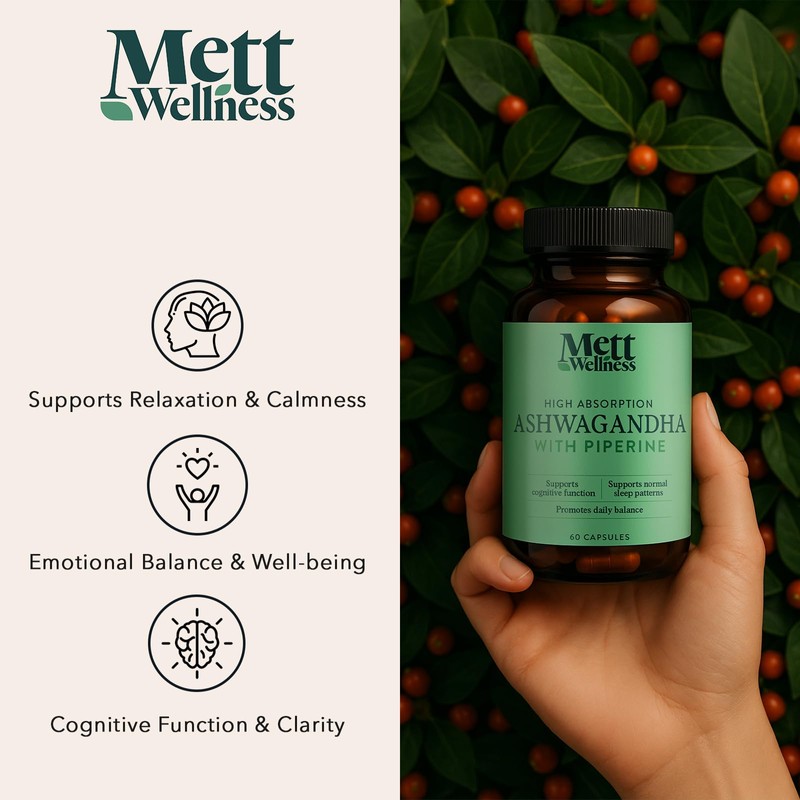 Mett Wellness Ashwagandha with Piperine | 60 Capsules | Supports