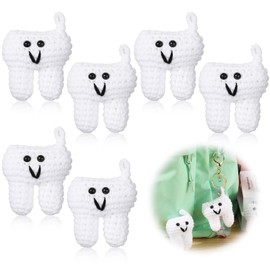 Halloscume 6 Pcs Knitted Tooth Keychain Christmas Dental Assitant Gifts for Dentist Dental Hygiene Gifts Bulk First Fairy Tooth Party Decoration Favors Thank You Dental Assistant Gifts