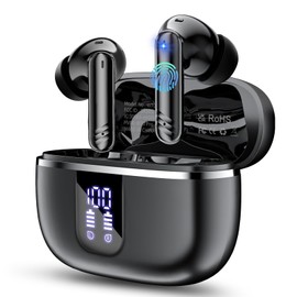 OWMSIC 2026 New Wireless Earbuds, Bluetooth 5.4 Headphones with Noise Cancelling Mic, 46H Headphones with 3D Bass Stereo Sound, Ultralight, USB-C LED, Waterproof IPX7 Earphones for Android iOS. Black