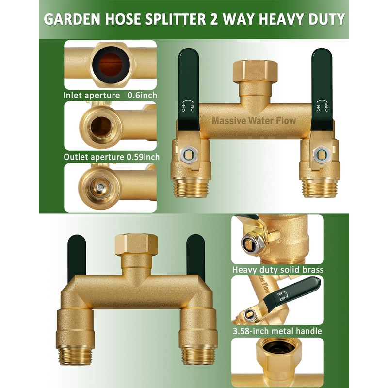 Hose Splitter 2 Way Heavy Duty, Full Flow Garden Hose