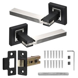 Decoranddecor Nexus Door Handle Lever Set Duo Colour on 54mm Square Rose - Aluminium - Latch Kit