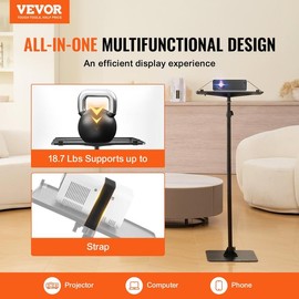 VEVOR Projector Stand Projector Floor Stand Adjustable Height from 30.3 to 63.4"