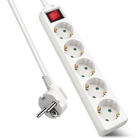 EXTRASTAR ExtraStar 5-Fach Steckdosenleiste mit Schalter und Kindersicherung,1.5M 3G1.5mm2 Kabel ,16A, 3680W, Mehrfachstecker f??rZuhause, B??ro und so weiter,Wei?