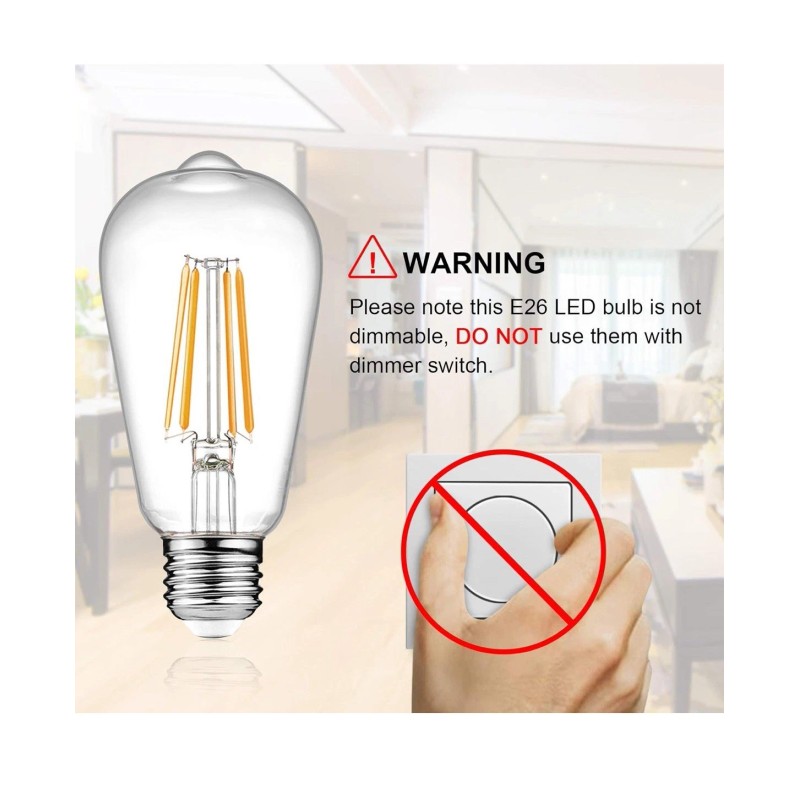 Ascher 8TXVintage LED Edison Bulbs 6W, Equivalent 60W Incandescent, Non-Dimmable……