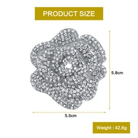 RUIFUU Rhinestone Brooch for Women,Silver Rose Flower Brooch Pins Ladies Pins Bridal Rhinestone Brooch for DIY Bridal Wedding Bouquet Bridesmaid Jewelry