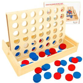 WSGALARY Wooden Line Up 4 Educational Board Game Toys 4 In a Line Classic Fun Educational Family Games Four In a Row Birthday Gifts Back-to-School Gifts for Kids Boys Girls 3 4 5 6 years old