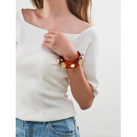 WOWORAMA Wide Acrylic Bangle Bracelets for Women Thick Brown Tortoise Shell Bracelet Chunky Seashell Acetate Resin Bangles Bold Statement Plastic Bracelet