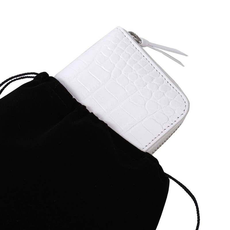 Nallyda Crocodile Embossed Cowhide Long Wallet, white (pink interior)