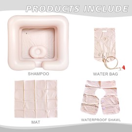 Inflatable Shampoo Basin Sets, Bedside and in Bed for Pregnant, Handicapped. Wash Hair in Bed Shampoo Bowl with Drain Tube Use for Washing Coloring Hair(1Sets=Basin+Water Bag+Waterproof pad+Scarf)