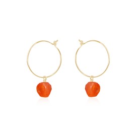 Carnelian Raw Nugget Hoop Earrings in 14k Gold Fill